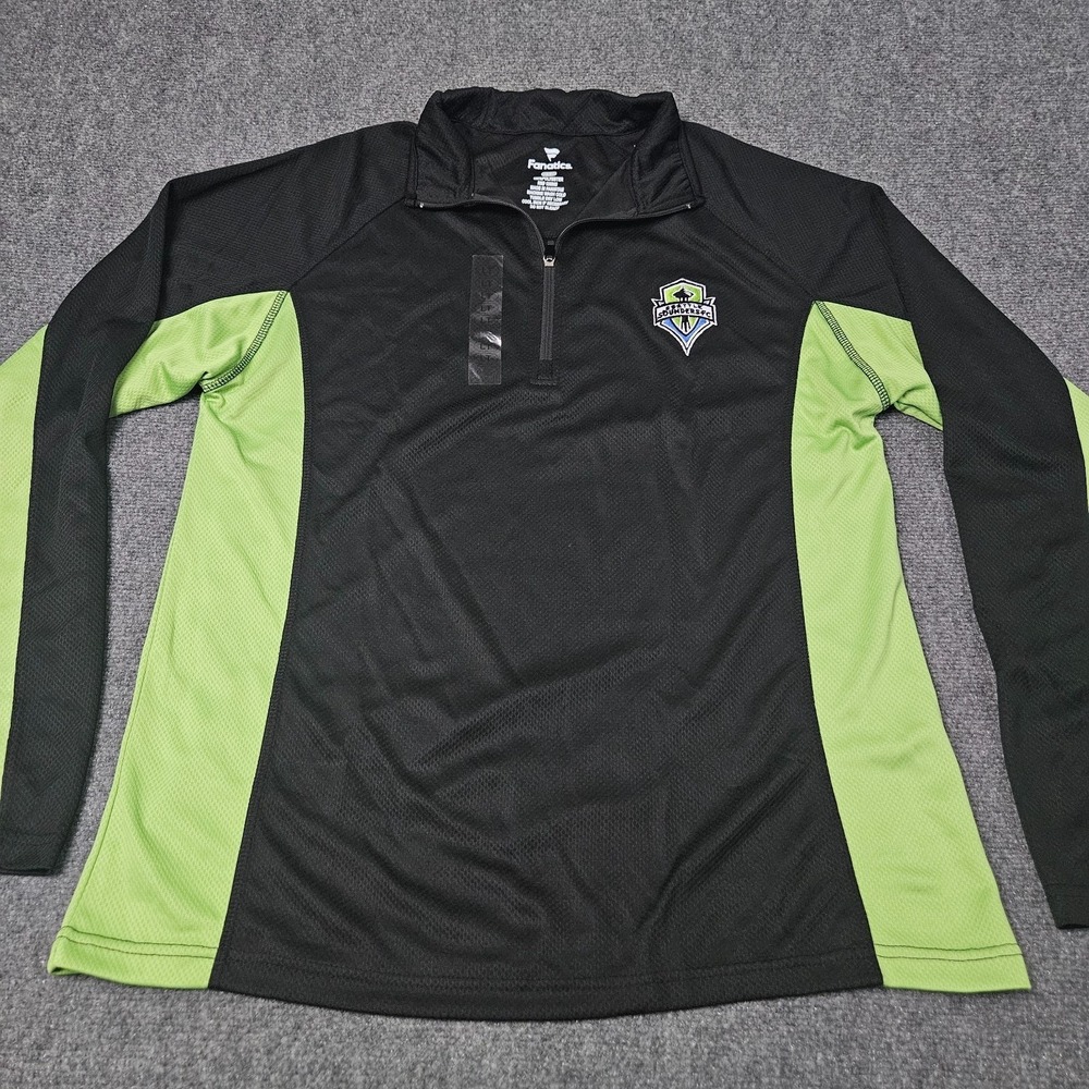 Seattle Sounders FC 1/4 Zip Pullover Mens LT Black Green Fanatics MLS Soccer‎